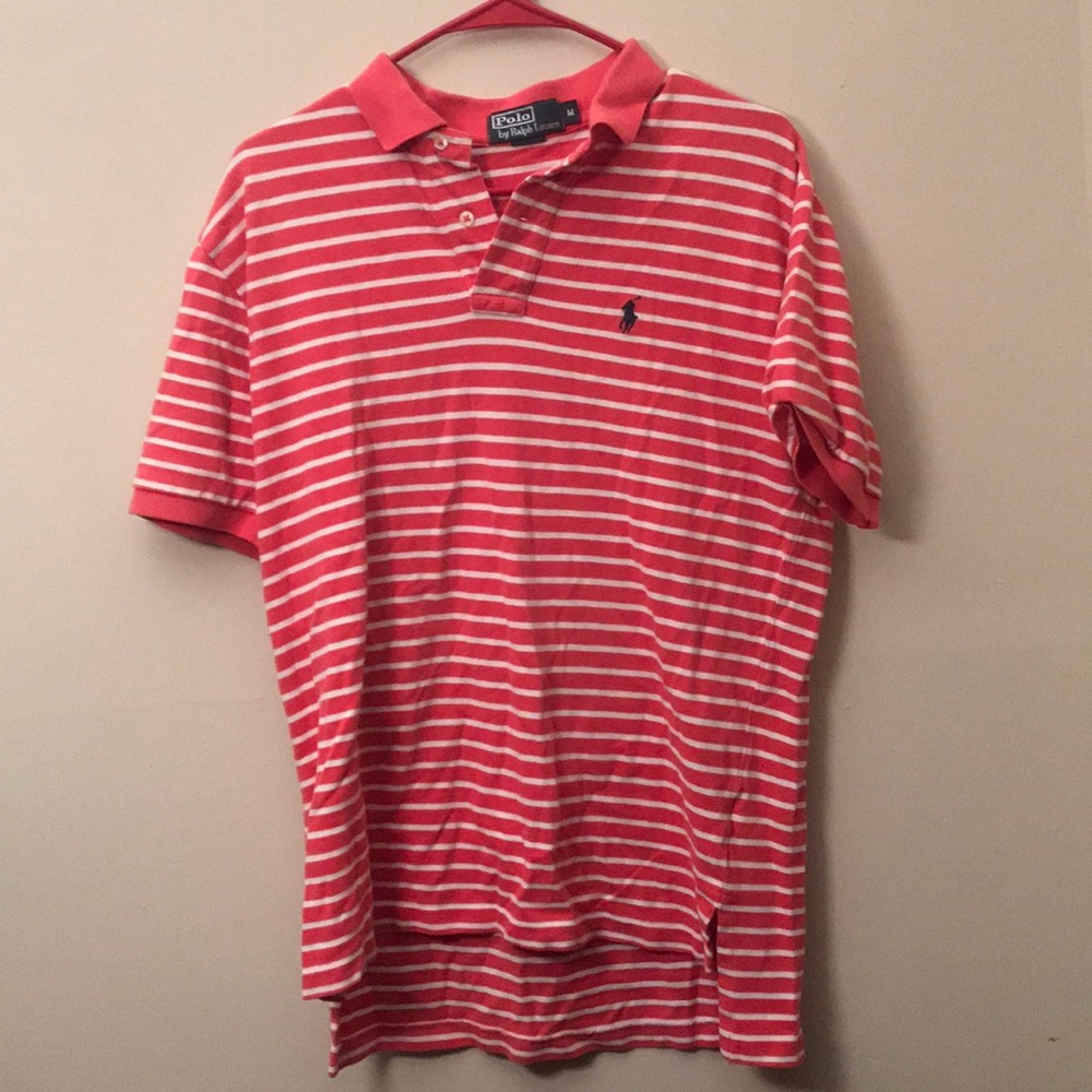 Red striped polo collar shirt